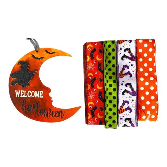 Halloween Wreath Making Bundle – Witch Moon Sign & Ribbon Set | Witch Wreath Kit - Picture 4 of 6